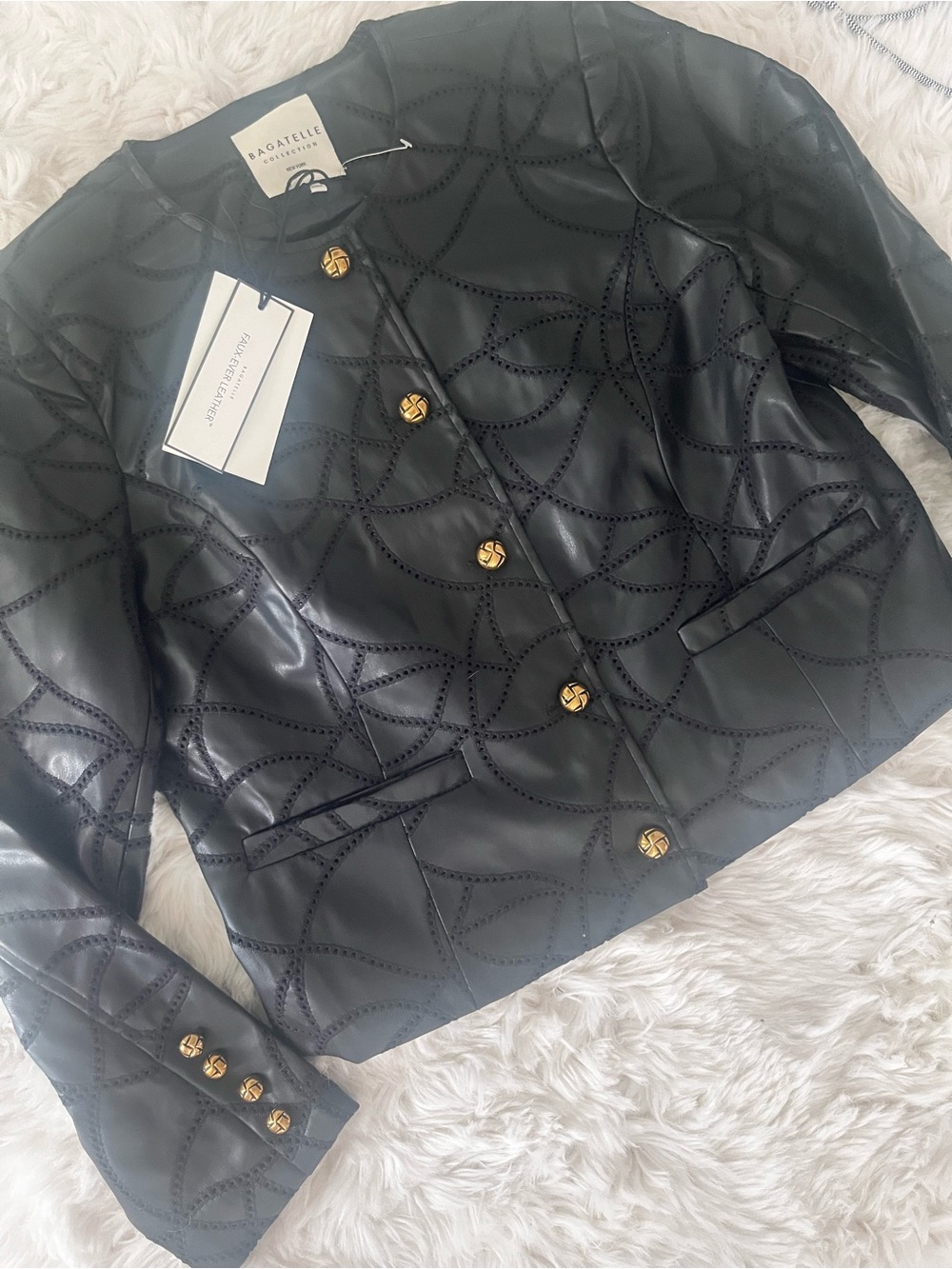 New bagatelle Black Patterned Leather Jacket with Gold Buttons size L - Picture 11 of 15